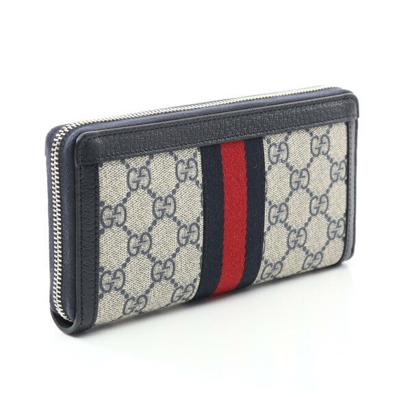 Gucci Ophidia GG Supreme Sherry Long Wallet Beige Navy Blue Multicolor - Picture 2 of 4